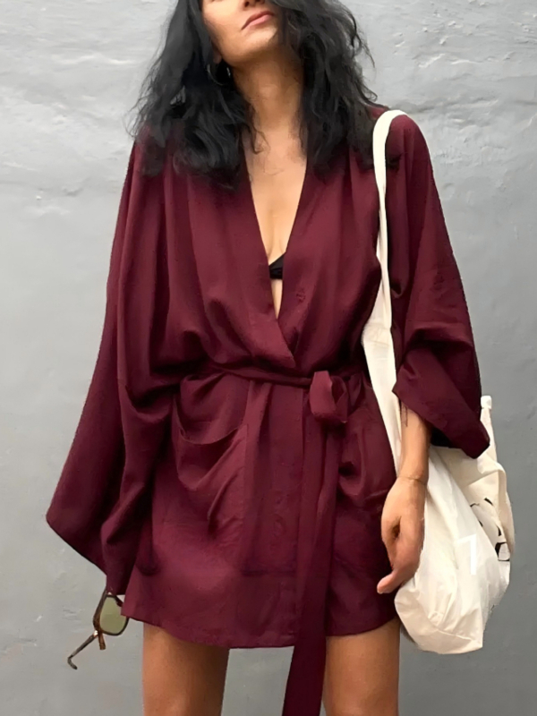 Ženski plažni kardigan kimono s zaštitom od sunca — tkanina od pamukasto-mješavine, podstava 100% pamuk, gustoća platna 220 g/m², pogodna za plivanje i vodene sportove