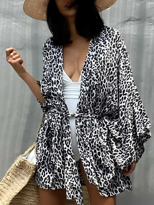 Ženski plažni kardigan kimono s zaštitom od sunca — tkanina od pamukasto-mješavine, podstava 100% pamuk, gustoća platna 220 g/m², pogodna za plivanje i vodene sportove