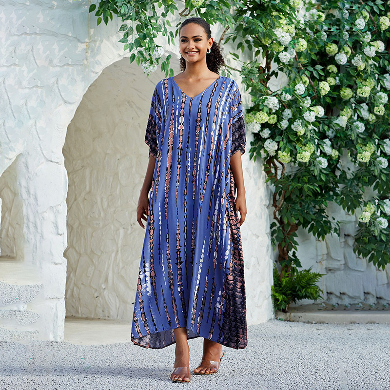 Cover-up de plajă cu decolteu în V, robă lungă, model gradient; țesătură exterioară rayon cu 100% bumbac; căptușeală rayon cu 100% bumbac; 300 g/m²; pentru înot