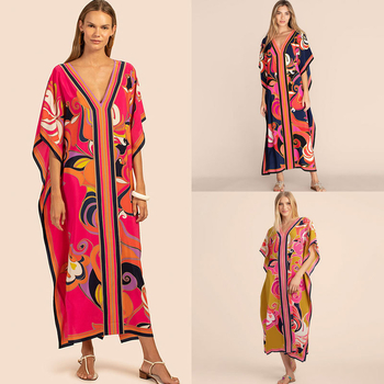 Ženska plaža pokrivalo-haljina, slobodan kroj, 100% poliester, 170 g/m², podstava poliester