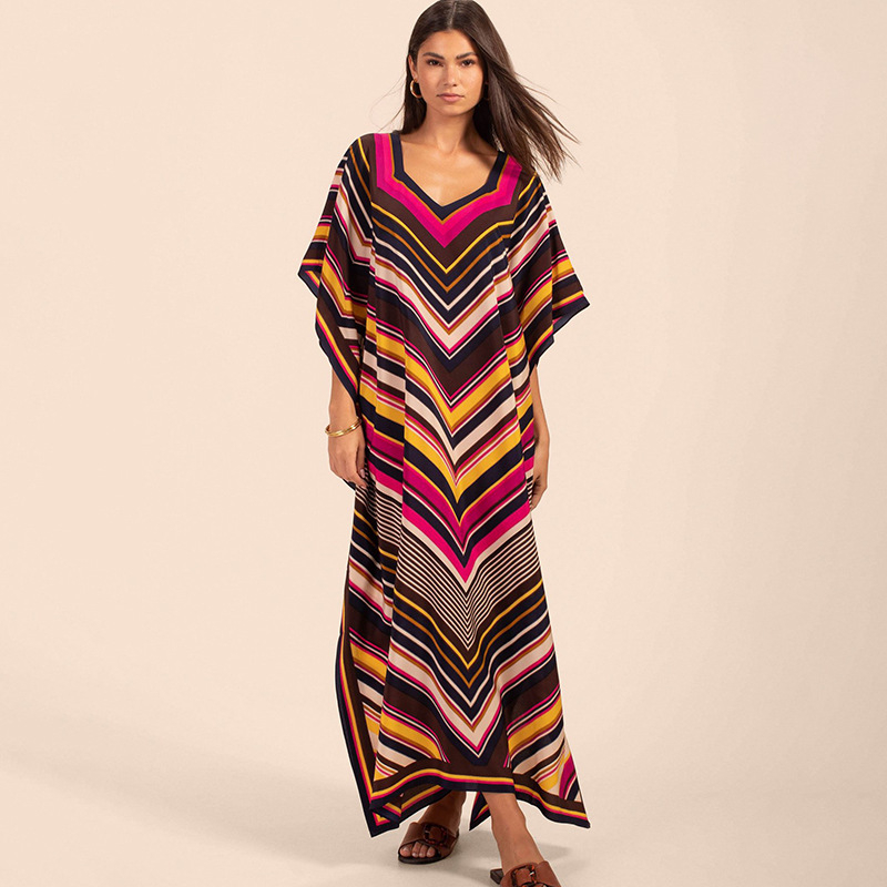 Ženska plaža pokrivalo-haljina, slobodan kroj, 100% poliester, 170 g/m², podstava poliester