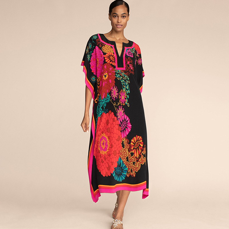 Ženska plaža pokrivalo-haljina, slobodan kroj, 100% poliester, 170 g/m², podstava poliester