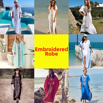 Robe de plajă lungă cu broderie din rayon; căptușeală: rayon, 100% bumbac; stil: îmbrăcăminte de plajă; pentru femei 18–24 ani