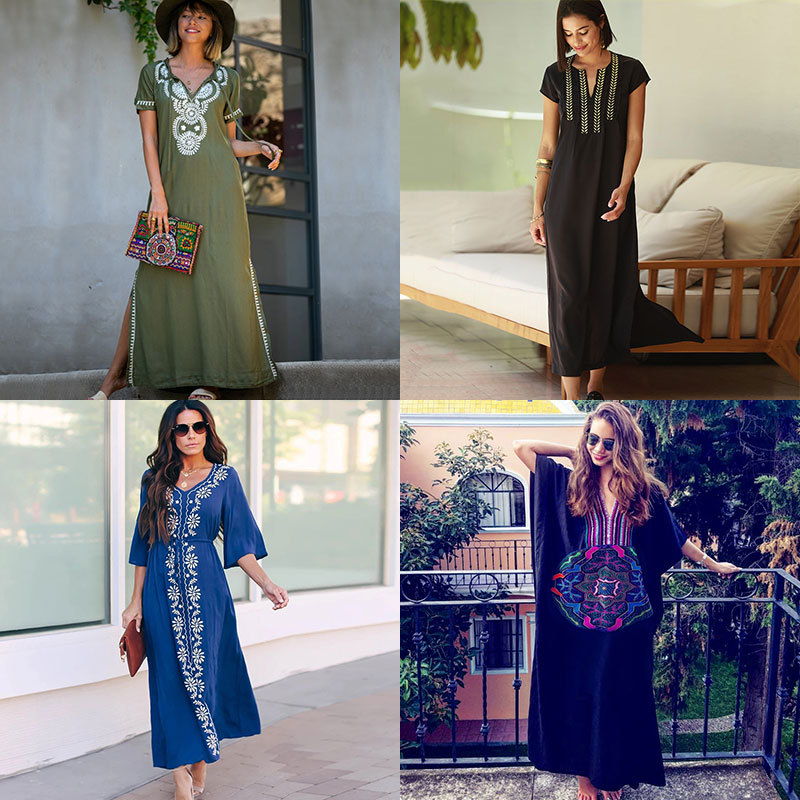 Robe de plajă lungă cu broderie din rayon; căptușeală: rayon, 100% bumbac; stil: îmbrăcăminte de plajă; pentru femei 18–24 ani