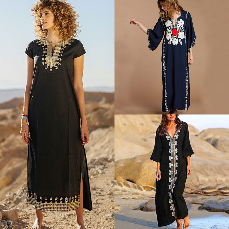 Robe de plajă lungă cu broderie din rayon; căptușeală: rayon, 100% bumbac; stil: îmbrăcăminte de plajă; pentru femei 18–24 ani