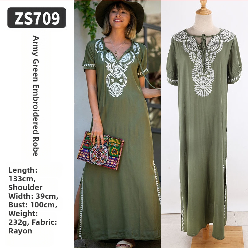 Robe de plajă lungă cu broderie din rayon; căptușeală: rayon, 100% bumbac; stil: îmbrăcăminte de plajă; pentru femei 18–24 ani