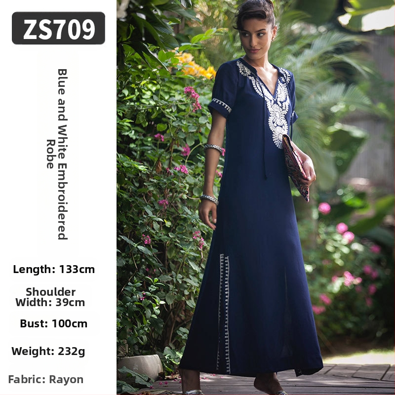 Robe de plajă lungă cu broderie din rayon; căptușeală: rayon, 100% bumbac; stil: îmbrăcăminte de plajă; pentru femei 18–24 ani