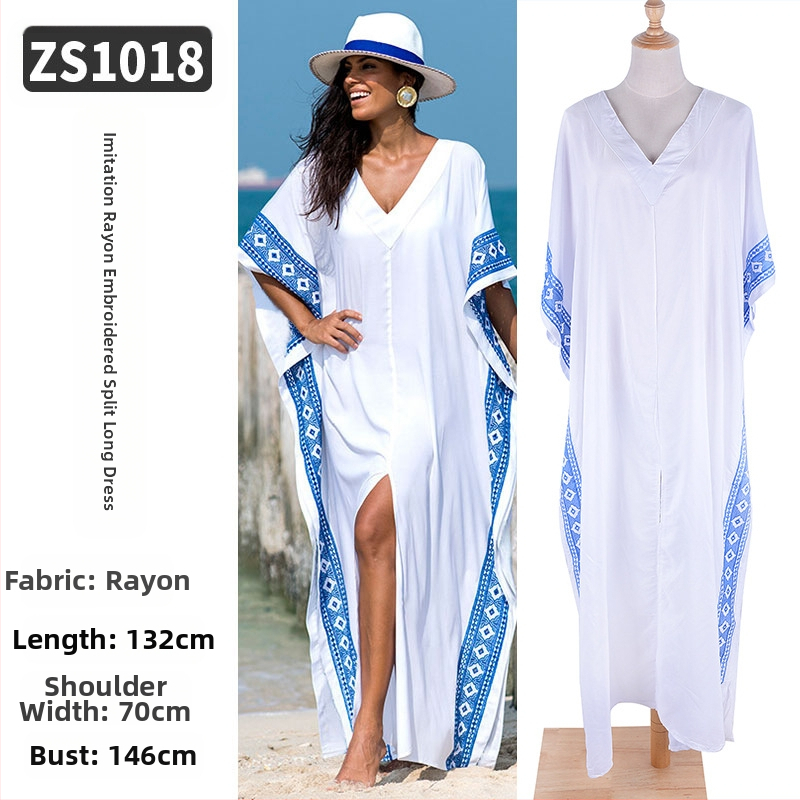 Robe de plajă lungă cu broderie din rayon; căptușeală: rayon, 100% bumbac; stil: îmbrăcăminte de plajă; pentru femei 18–24 ani