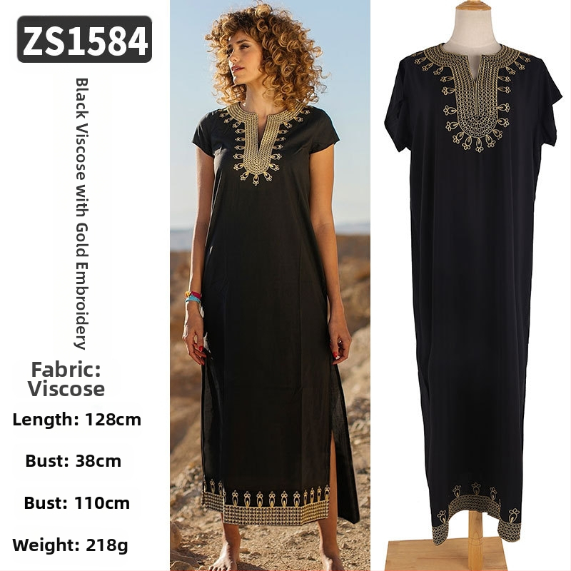 Robe de plajă lungă cu broderie din rayon; căptușeală: rayon, 100% bumbac; stil: îmbrăcăminte de plajă; pentru femei 18–24 ani