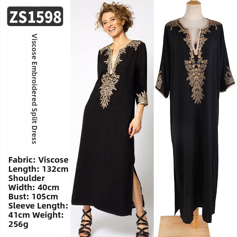 Robe de plajă lungă cu broderie din rayon; căptușeală: rayon, 100% bumbac; stil: îmbrăcăminte de plajă; pentru femei 18–24 ani