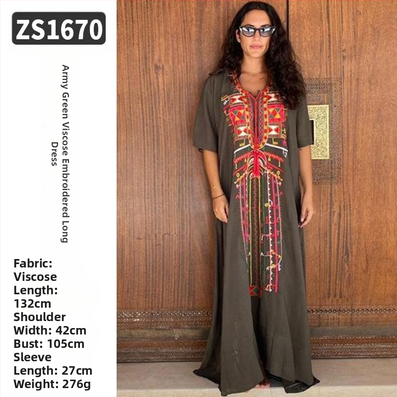Robe de plajă lungă cu broderie din rayon; căptușeală: rayon, 100% bumbac; stil: îmbrăcăminte de plajă; pentru femei 18–24 ani