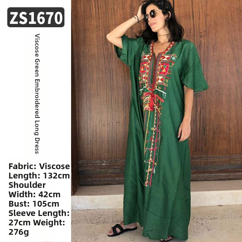 Robe de plajă lungă cu broderie din rayon; căptușeală: rayon, 100% bumbac; stil: îmbrăcăminte de plajă; pentru femei 18–24 ani