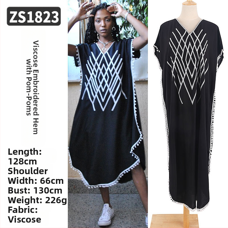 Robe de plajă lungă cu broderie din rayon; căptușeală: rayon, 100% bumbac; stil: îmbrăcăminte de plajă; pentru femei 18–24 ani