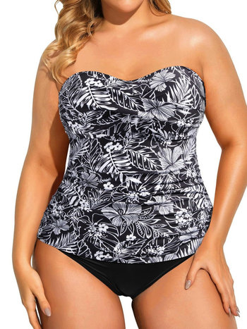 Γυναικείος δύο τεμαχίων tankini μαγιό, χωρίς μανίκια, με επένδυση στήθους, πολυεστερικό ύφασμα με επένδυση πολυεστέρα, σεξουαλικό μοτίβο για κολύμβηση