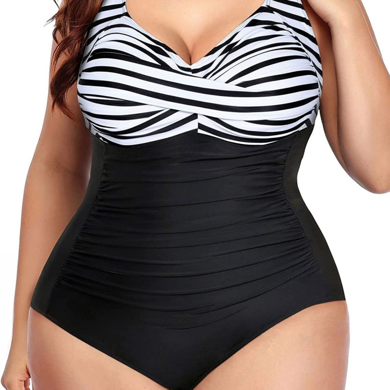Ženski jednodijelni kupaći kostim s kontrolom trbuha, prednji zavoj i nabor detalj, bez naramenica, s čeličnom potporom, poliester