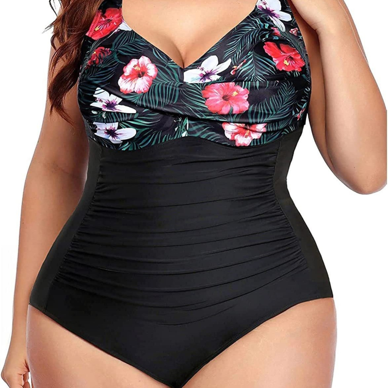 Ženski jednodijelni kupaći kostim s kontrolom trbuha, prednji zavoj i nabor detalj, bez naramenica, s čeličnom potporom, poliester