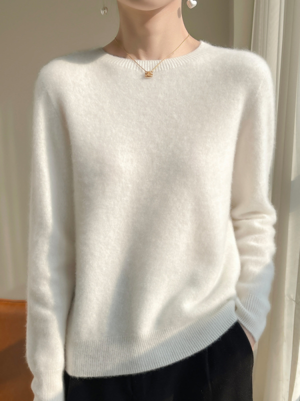 Pleteni džemper s okruglim izrezom, dugi rukavi, pulover stil, radna odjeća, proljeće 2024