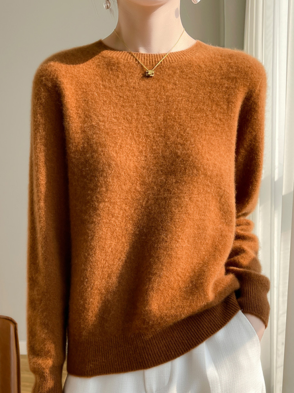 Pleteni džemper s okruglim izrezom, dugi rukavi, pulover stil, radna odjeća, proljeće 2024