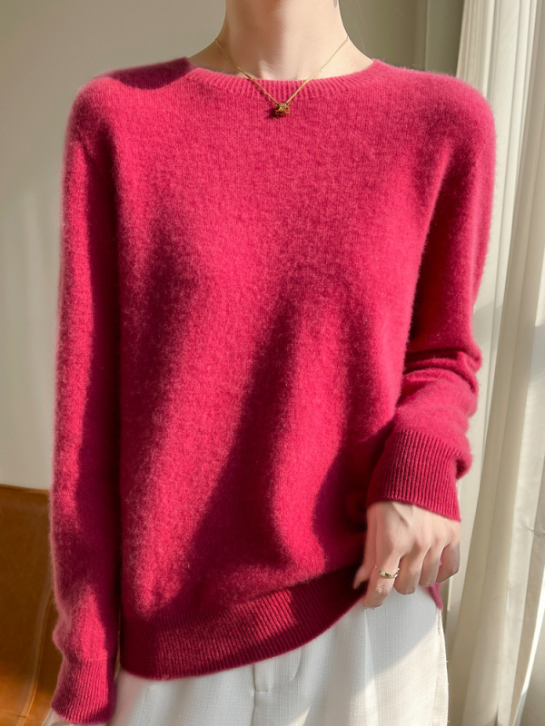 Pleteni džemper s okruglim izrezom, dugi rukavi, pulover stil, radna odjeća, proljeće 2024