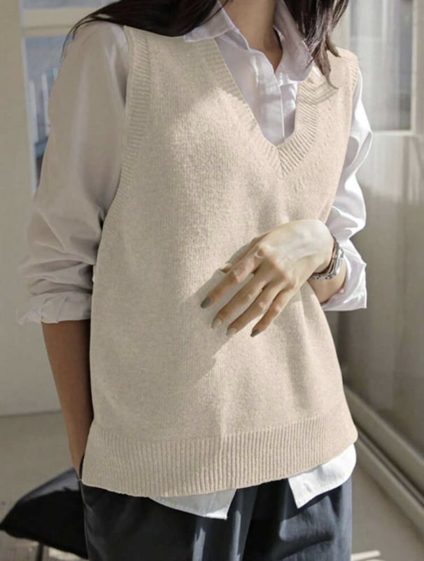 Женска плетена жилетка без ръкави с V-образно деколте, акрил със спандекс, дължина 50–65 см, Зимна колекция 2025