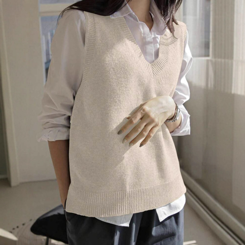 Женска плетена жилетка без ръкави с V-образно деколте, акрил със спандекс, дължина 50–65 см, Зимна колекция 2025