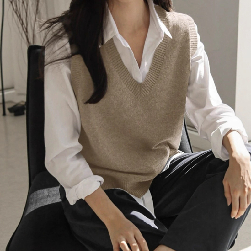 Женска плетена жилетка без ръкави с V-образно деколте, акрил със спандекс, дължина 50–65 см, Зимна колекция 2025