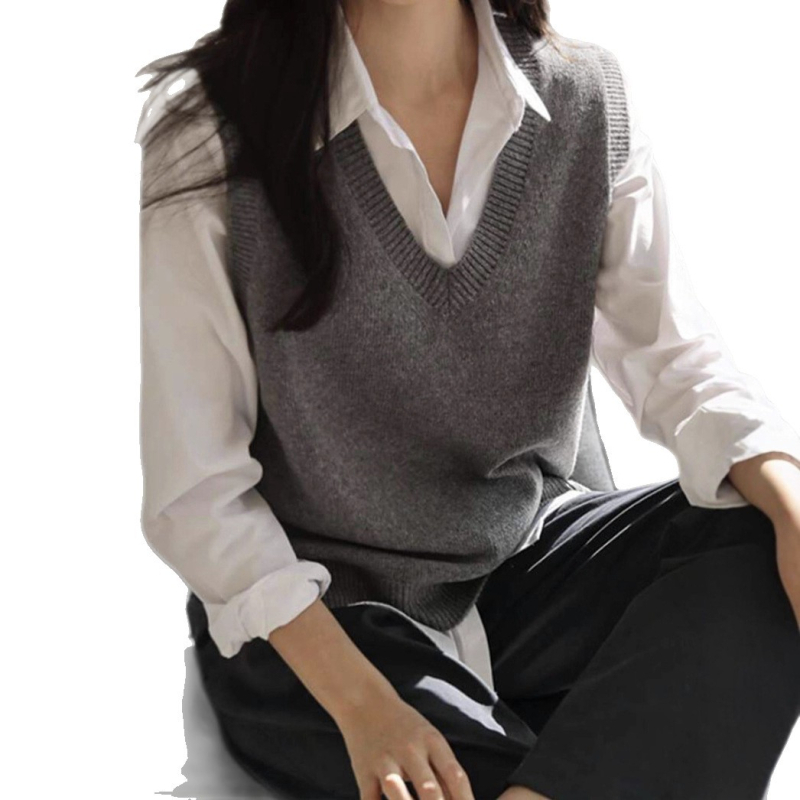 Женска плетена жилетка без ръкави с V-образно деколте, акрил със спандекс, дължина 50–65 см, Зимна колекция 2025