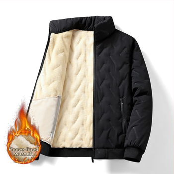 Ανδρικό χειμερινό παλτό από πολυεστερικό ύφασμα με επένδυση φλίς και γέμισμα πολυεστέρα, χαλαρή γραμμή, φερμουάρ, όρθιος γιακάς