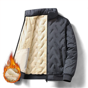 Ανδρικό χειμερινό παλτό από πολυεστερικό ύφασμα με επένδυση φλίς και γέμισμα πολυεστέρα, χαλαρή γραμμή, φερμουάρ, όρθιος γιακάς