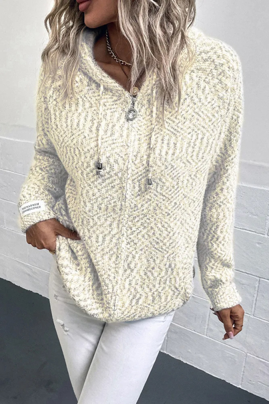 Női cipzáros kötött kardigán, poliészter-szál keverék, V-nyak, laza szabás, közép hosszú, 50–65 cm