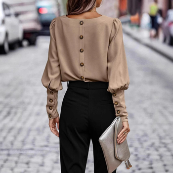 Женска тениска с дълги ръкави, кръгла яка, полиестер-спандекс смес, пуловер стил, ежедневна