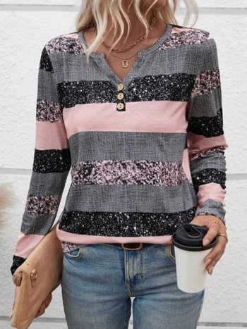 Тениска с V-образно деколте, без ръкави, принт, свободен крой, средна дължина