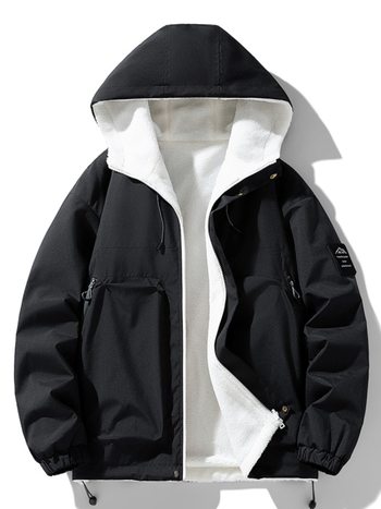 Αντιστρεφόμενο μπουφάν με φλις επένδυση και quilted πολυεστερικό γέμισμα, με κουκούλα, φαρδιά γραμμή