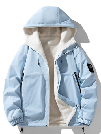 Αντιστρεφόμενο μπουφάν με φλις επένδυση και quilted πολυεστερικό γέμισμα, με κουκούλα, φαρδιά γραμμή