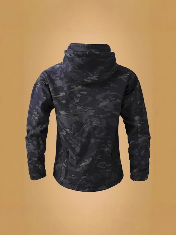 Geacă tactical pentru bărbați cu glugă, croială ajustată, căptușeală din fleece, țesătură din amestec de bumbac (81% poliester), multiple buzunare, potrivită pentru toamnă