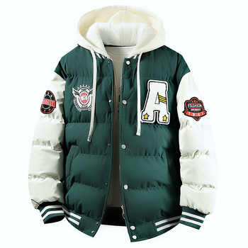 Μπουφάν με επένδυση από βαμβάκι, κορεατικού στυλ καρντγκάν, κουκούλα, κλείσιμο με φερμουάρ, παχύ για τον χειμώνα