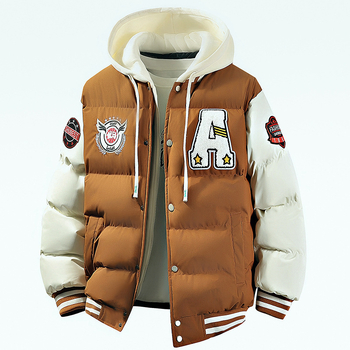 Μπουφάν με επένδυση από βαμβάκι, κορεατικού στυλ καρντγκάν, κουκούλα, κλείσιμο με φερμουάρ, παχύ για τον χειμώνα