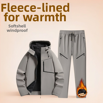 Vīriešu softshell jaka – ar kapuci, ūdensizturīga un pret vēju, priekšā rāvējslēdzējs, bieza oderējuma no poliestera, kabatas ar rāvējslēdzējiem