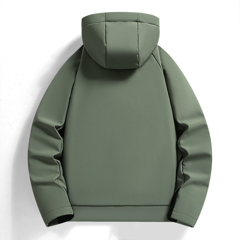 Vīriešu softshell jaka – ar kapuci, ūdensizturīga un pret vēju, priekšā rāvējslēdzējs, bieza oderējuma no poliestera, kabatas ar rāvējslēdzējiem