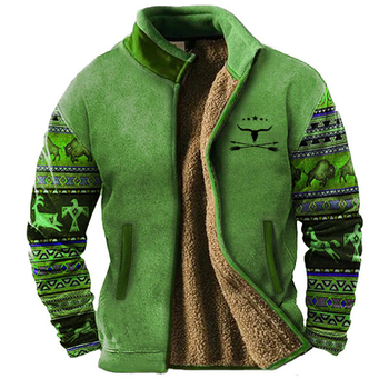 Ανδρικό μπουφάν από βαμβάκι με φλις επένδυση, καρό σχέδιο, σταθερός γιακάς, φερμουάρ εμπρός, πολυεστερικό γέμισμα και επένδυση, αθλητικό στυλ καρντάγκαν