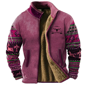 Ανδρικό μπουφάν από βαμβάκι με φλις επένδυση, καρό σχέδιο, σταθερός γιακάς, φερμουάρ εμπρός, πολυεστερικό γέμισμα και επένδυση, αθλητικό στυλ καρντάγκαν