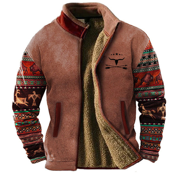 Ανδρικό μπουφάν από βαμβάκι με φλις επένδυση, καρό σχέδιο, σταθερός γιακάς, φερμουάρ εμπρός, πολυεστερικό γέμισμα και επένδυση, αθλητικό στυλ καρντάγκαν