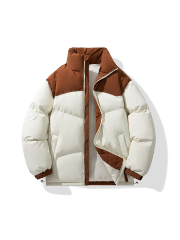 Ανδρικό παλτό από πολυεστέρα με σχέδιο color-block, κουκούλα, ψηλός γιακά, φερμουάρ