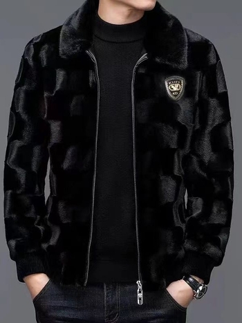 Muško palto od umjetnog krzna s jacquard uzorkom životinjskog dizajna, rever, prednji zatvarač, slobodan kroj