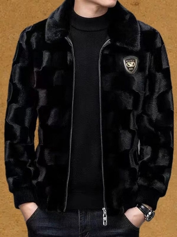 Muško palto od umjetnog krzna s jacquard uzorkom životinjskog dizajna, rever, prednji zatvarač, slobodan kroj