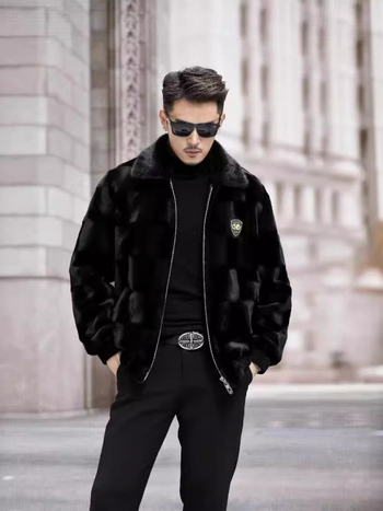 Muško palto od umjetnog krzna s jacquard uzorkom životinjskog dizajna, rever, prednji zatvarač, slobodan kroj