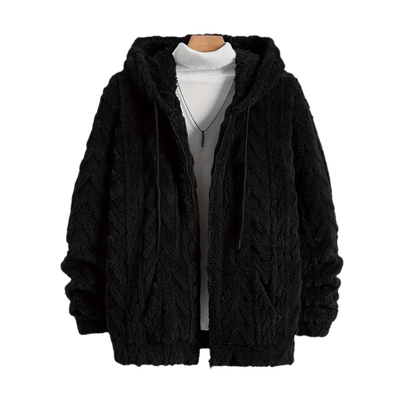 Muška corduroy jakna s kapuljačom, zipom, prugasti uzorak, uski kroj, zimska verzija