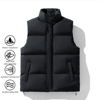 Мъжки пухен безръкав елек, Slim Fit, райета, Corduroy плат и заешки пух