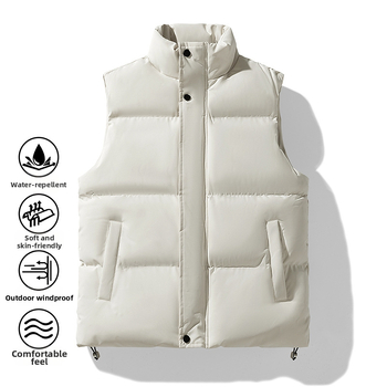 Мъжки пухен безръкав елек, Slim Fit, райета, Corduroy плат и заешки пух