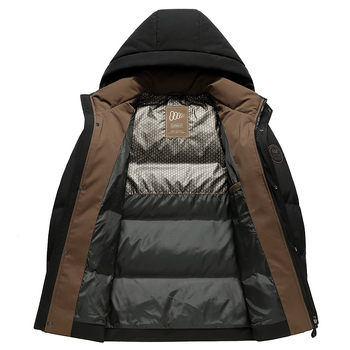 Ανδρικό μπουφάν με κουκούλα από πούπουλο πάπιας - 550 γέμισμα πούπουλου, πλήρωσης 100–150 g, προστασία από κρύο -5°C έως 0°C